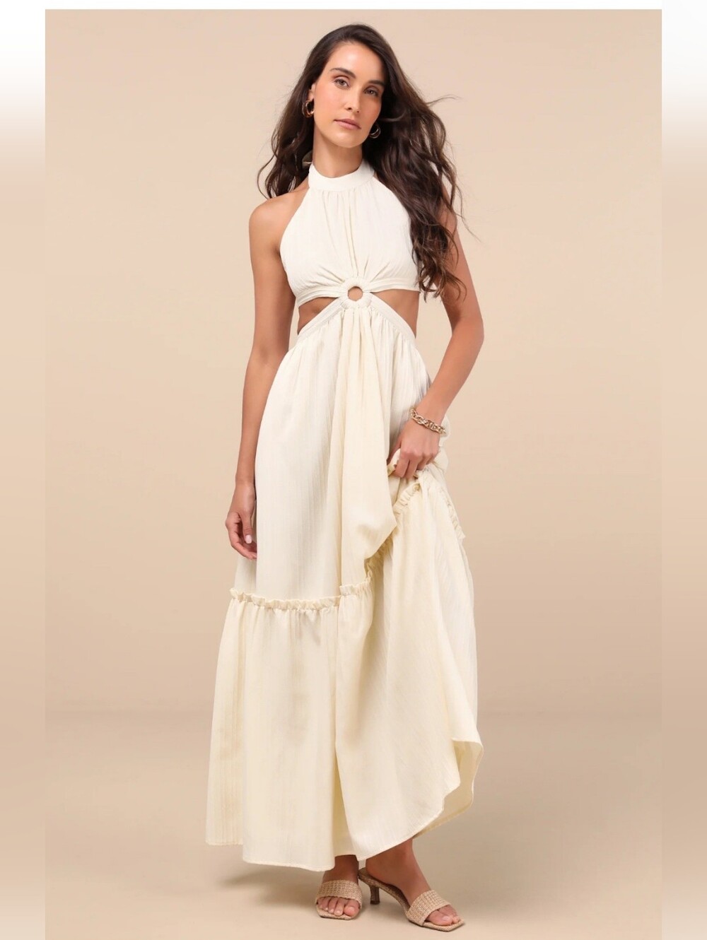 Island Vacay Cream Tie-Back Maxi Dress